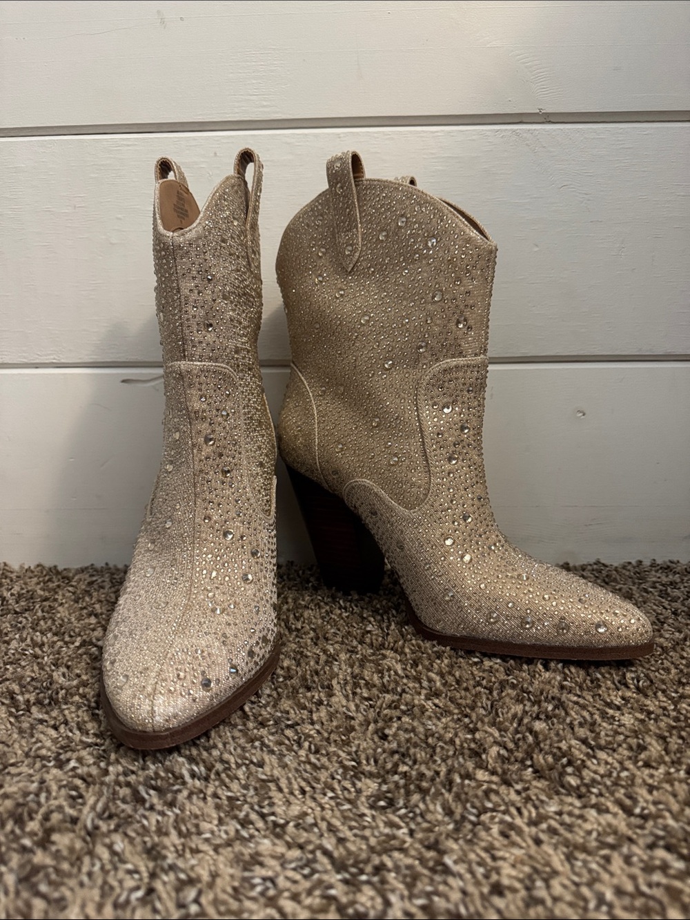 Jessica Simpson Champagne Crystal Western Ankle Boots